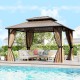 10x12 feet hardtop gazebo with netting and curtains, featuring a double-roof galvanized metal top for outdoor.