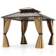 10 x 12 feet hardtop gazebo with waterproof galvanized metal roof, netting, and curtains for outdoor protection and.