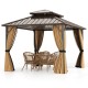 10 x 12 feet hardtop gazebo showcasing elegant curtains and mesh netting, perfect for outdoor gatherings and protection.