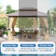10x12 feet hardtop gazebo with waterproof metal roof, netting, and curtains for sun, rain, and snow protection.