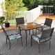 5-piece patio dining set featuring a square table and 4 cushioned rattan armchairs, perfect for outdoor relaxation.