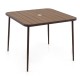 Square plastic wood slatted tabletop with umbrella hole, part of a 5-piece patio dining set for outdoor relaxation.