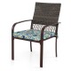 Cushioned rattan armchair with a breathable backrest and curved armrests, perfect for outdoor dining and relaxation.