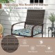 Cushioned rattan armchair with breathable backrest and curved armrests, perfect for outdoor dining and relaxation.