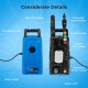 Electric pressure washer features a portable handle, nozzle holder, and detergent bottle holder for efficient cleaning.