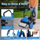 Electric pressure washer with wheels, 2300 PSI, easy-to-grip handle, and hose reel for convenient storage and movement.