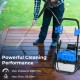 Electric pressure washer with wheels, 2300 PSI, 1.8 GPM, shown in use on a wooden surface for effective cleaning.