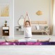 Folding balance beam with solid wood base, pink suede cover, and anti-slip bottom, ideal for home training.