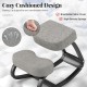 Ergonomic rocking kneeling chair in grey with cushioned design, breathable fabric, and sturdy birch wood for active.
