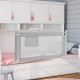 Toddler bedrail in gray with side pocket, featuring 24 adjustable heights for safety and convenience in any bed type.