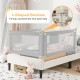 Toddler bedrail in gray with adjustable heights and side pocket, designed for safety and convenience in any bed type.