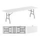 8 ft portable folding table with HDPE tabletop, honeycomb construction, and 350 lbs capacity, ideal for outdoor use.