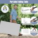 Portable folding table with white HDPE tabletop, carrying handle, and joint lock, ideal for picnics and camping.