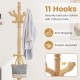 Solid wood hall tree with 11 angled hooks, 3 height options, and vintage design for stylish entryway organization.