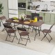 Portable 6 ft folding table with rattan-like HDPE tabletop, featuring a safe lock mechanism, ideal for outdoor.