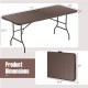 6 ft portable folding table with rattan-like HDPE tabletop, brown, featuring a safe lock mechanism for stability.