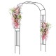 Outdoor metal garden arch trellis with floral decorations, ideal for climbing plants and as a wedding backdrop.