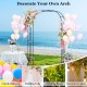 Outdoor metal garden arch trellis for climbing plants, decorated with balloons and flowers, ideal for weddings and.