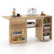 Multipurpose folding sewing table with rattan door, featuring yarn holders, thread racks, and ample storage for.