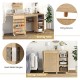 Multipurpose folding sewing table with rattan door, featuring yarn holders, thread racks, and ample storage space.
