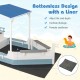 Pirate ship sandbox with canopy, built-in bench, and bottom liner for kids' outdoor play in the backyard.