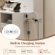 Modern makeup vanity desk with built-in charging station, USB ports, and adjustable LED lights for convenience and.