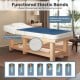 Electric heated mattress pad in blue, featuring 5 heating levels and elastic straps, suitable for twin size beds.