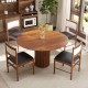Round dining table with wooden dining chair set of 2 featuring rubber wood frames and faux Sherpa backrests in walnut.