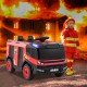 12V kids ride-on fire truck in red with water gun, remote control, and 2-seater for fun outdoor playtime.