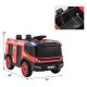 Red 12V kids ride-on fire truck with remote control, water gun, and 2-seater design for ages 3-8 years.
