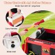 Water gun with 32" hose and 2.5-gallon tank on a red 12V kids ride-on fire truck for outdoor fun.