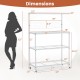 4-tier bakers rack on wheels in silver with adjustable shelves, ideal for kitchen organization and storage.