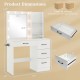 Vanity desk in white with 3-color lights, power outlets, and storage drawers for organized beauty routines.