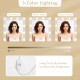 Vanity desk featuring 3-color lights, adjustable brightness, and built-in power outlets for beauty tools and phones.