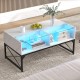 Center table with faux marble and tempered glass top, featuring built-in LED lights for ambiance and ample storage.