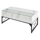 Center table with faux marble and tempered glass top, featuring built-in LED lights and ample storage for decor and.