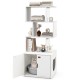 Tall white cat litter box enclosure with storage, featuring geometric shelves and a side entry for easy access.