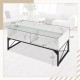 Center table with faux marble and tempered glass top, featuring LED lights and ample storage for magazines and snacks.