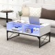 Center table with faux marble and tempered glass top featuring built-in LED lights, ample storage, and a durable metal.
