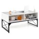 Center table with a high-gloss faux marble finish and tempered glass top, designed for modern living spaces with LED.