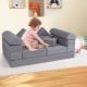 Gray 9-piece foam playset with breathable suede fabric, configured as a kids couch for fun and comfort.