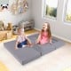 Gray 9-piece foam playset with kids sitting, showcasing versatile configurations for fun and comfort.