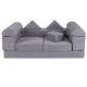 Gray 9-piece foam playset with breathable suede fabric, convertible into a kids couch or lounger for versatile play.