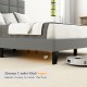 Full size gray linen bed frame featuring a 6" elevated base for easy floor cleaning and adjustable headboard.