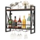 Wall-mounted wine rack with 2-tier shelves, rustproof metal, and 3 glass holders for stylish storage and organization.