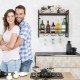 Wall-mounted wine rack with 2-tier shelves and 3 glass holders, featuring an industrial design for stylish storage.
