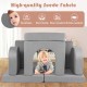 Modular kids play couch in gray with comfy suede fabric, featuring 8 flexible pieces for safe and fun playtime.
