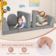 Gray suede modular kids play couch with soft, supportive sponge blocks arranged for fun and safe playtime activities.