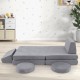 Modular kids play couch set in gray with 6 foam pieces, removable washable covers, perfect for living room or playroom.