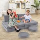 Modular kids play couch set in gray, featuring 6 foam pieces with washable covers, ideal for playroom fun and.